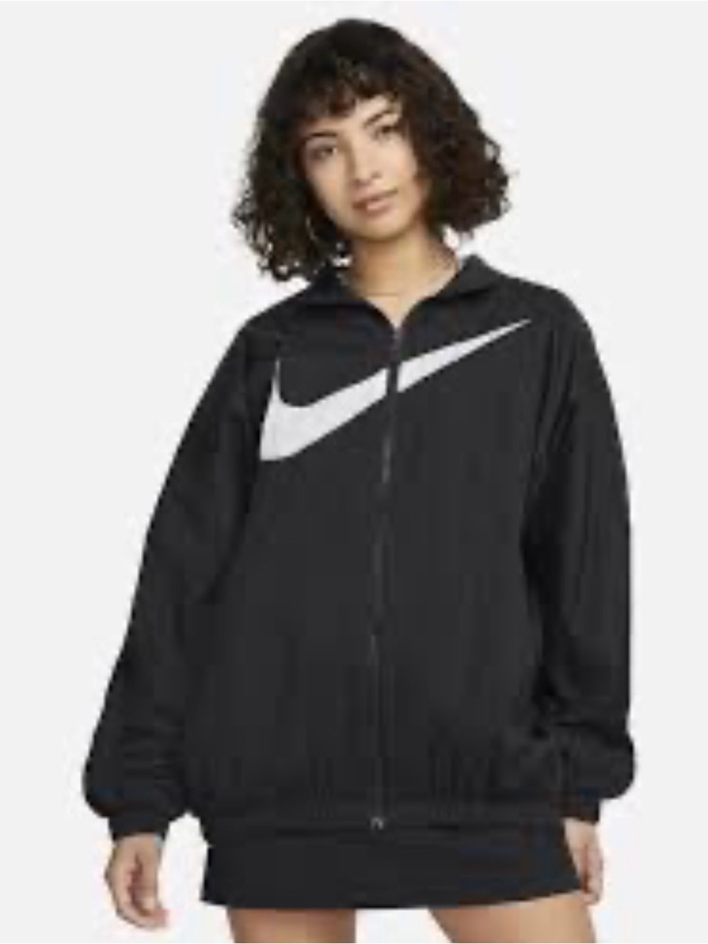 Nike Sportswear Oversized Fit Windbreaker Small White Swoosh Full Zip Black
